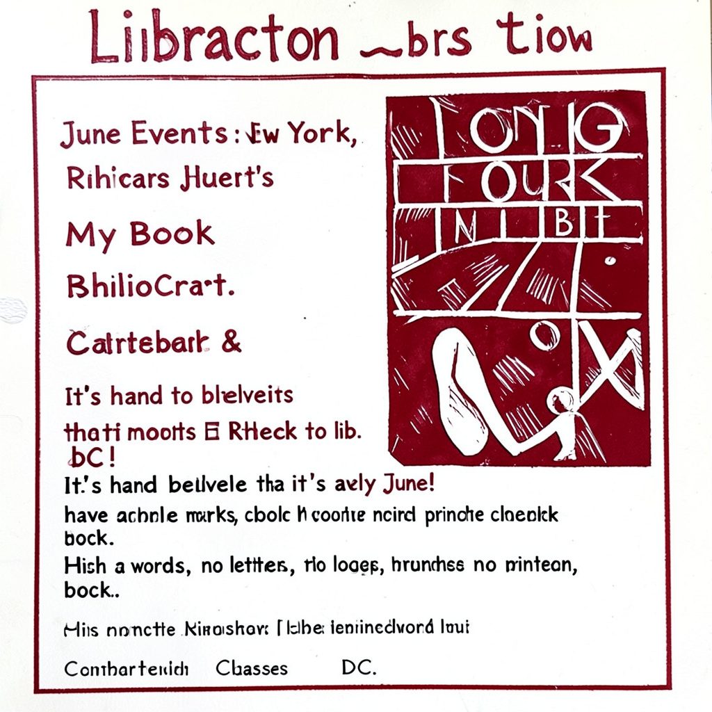 A handmade librarian's event spread with craft supplies, books, and warm invitation details in soft cream and muted tones.